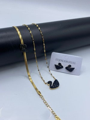 Trendy Black swan studs and pendant set
