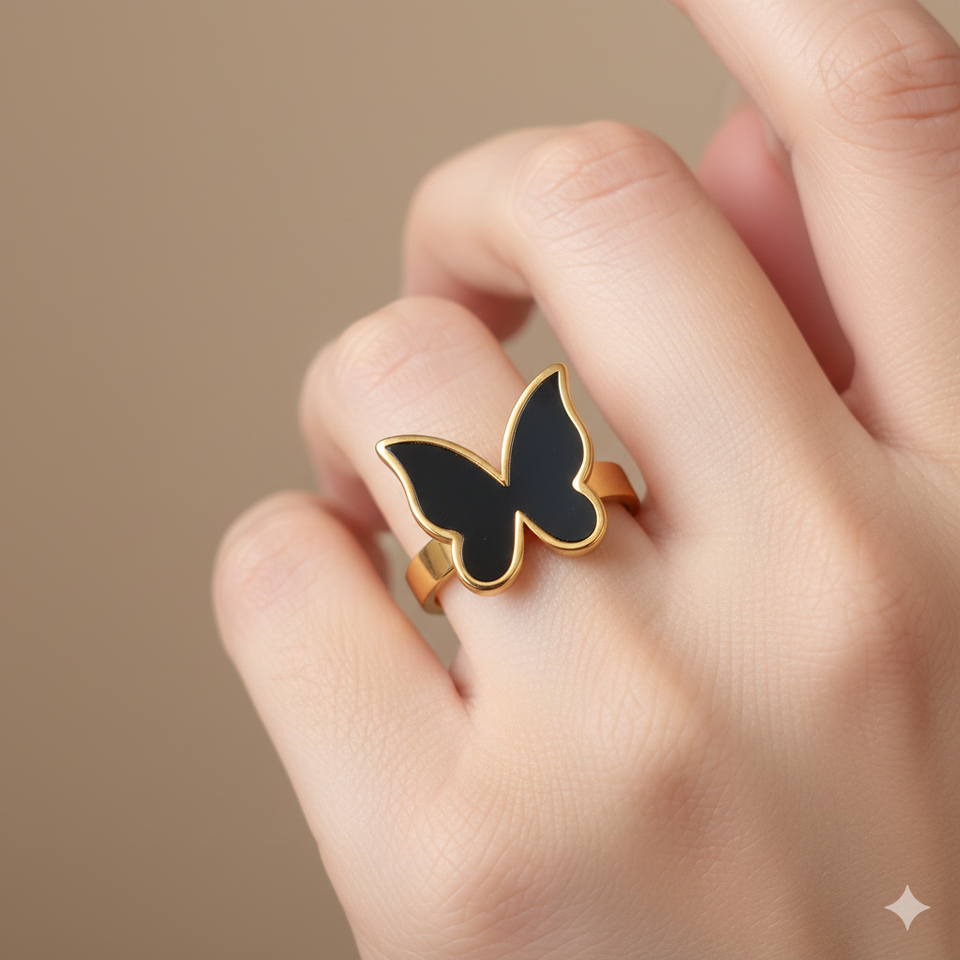 Butterfly Black Classic Adjustable Ring