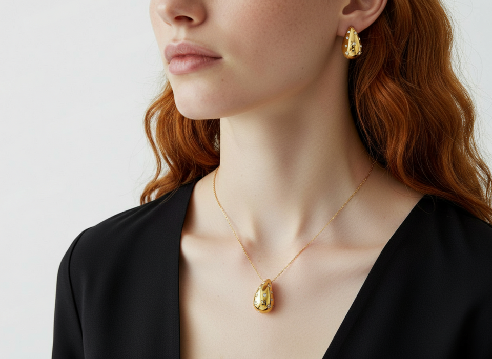 Golden Drop Set with beautiful Stone. High Quality