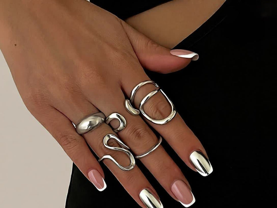5 Pcs Elegant Exaggeration Irregular Geometry Female Rings