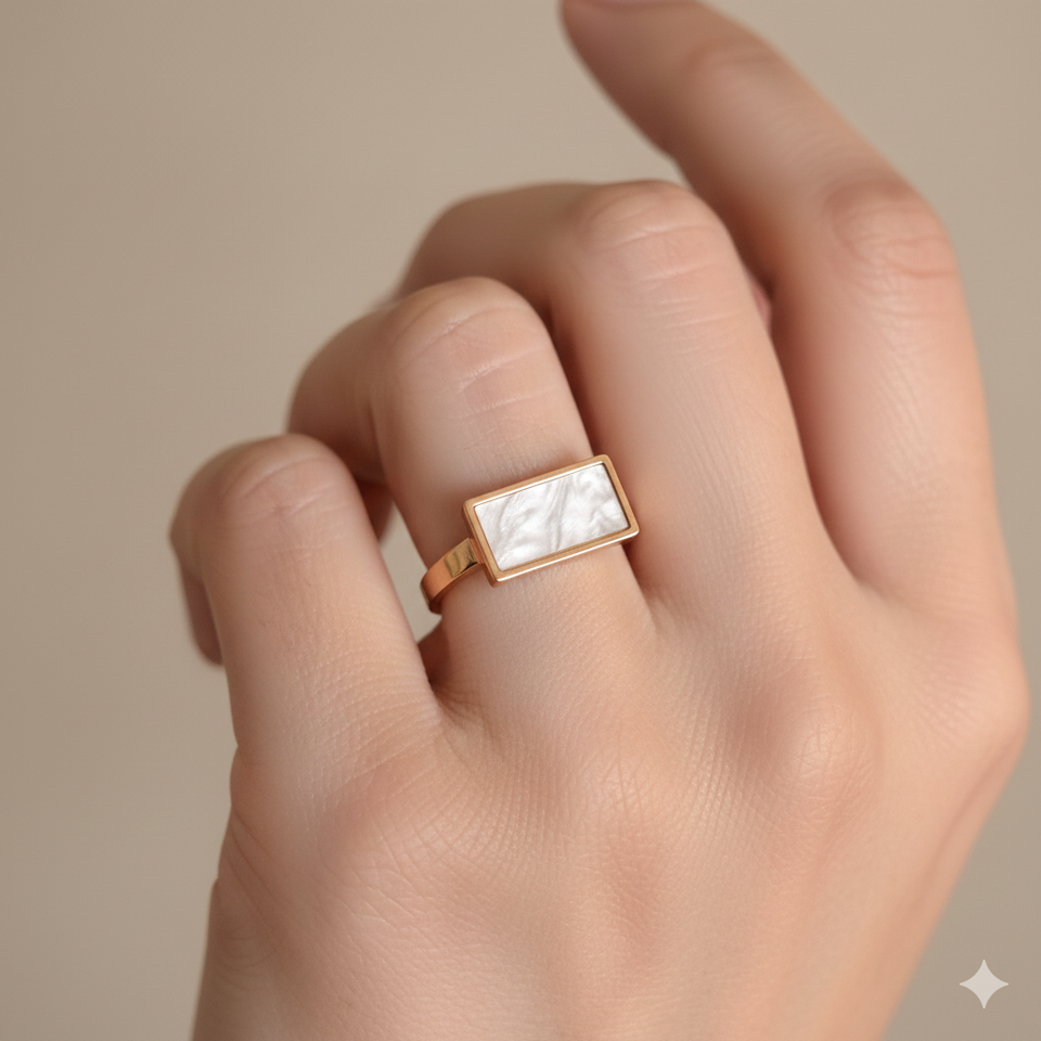 Rectangle White Adjustable Ring