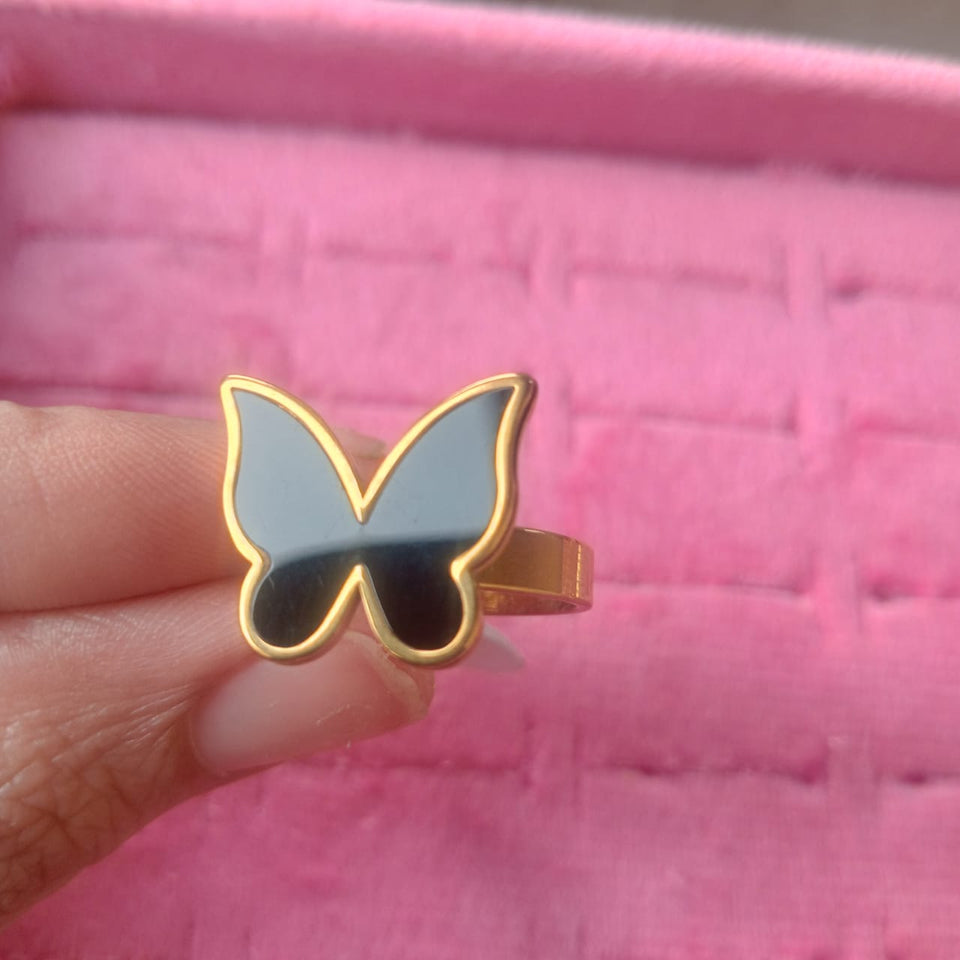 Butterfly Black Classic Adjustable Ring