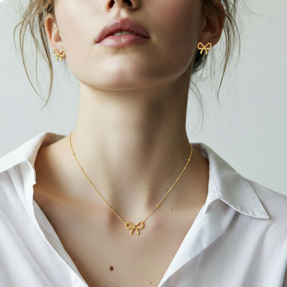 Bow shape Ear studs, Bracelet and Pendant