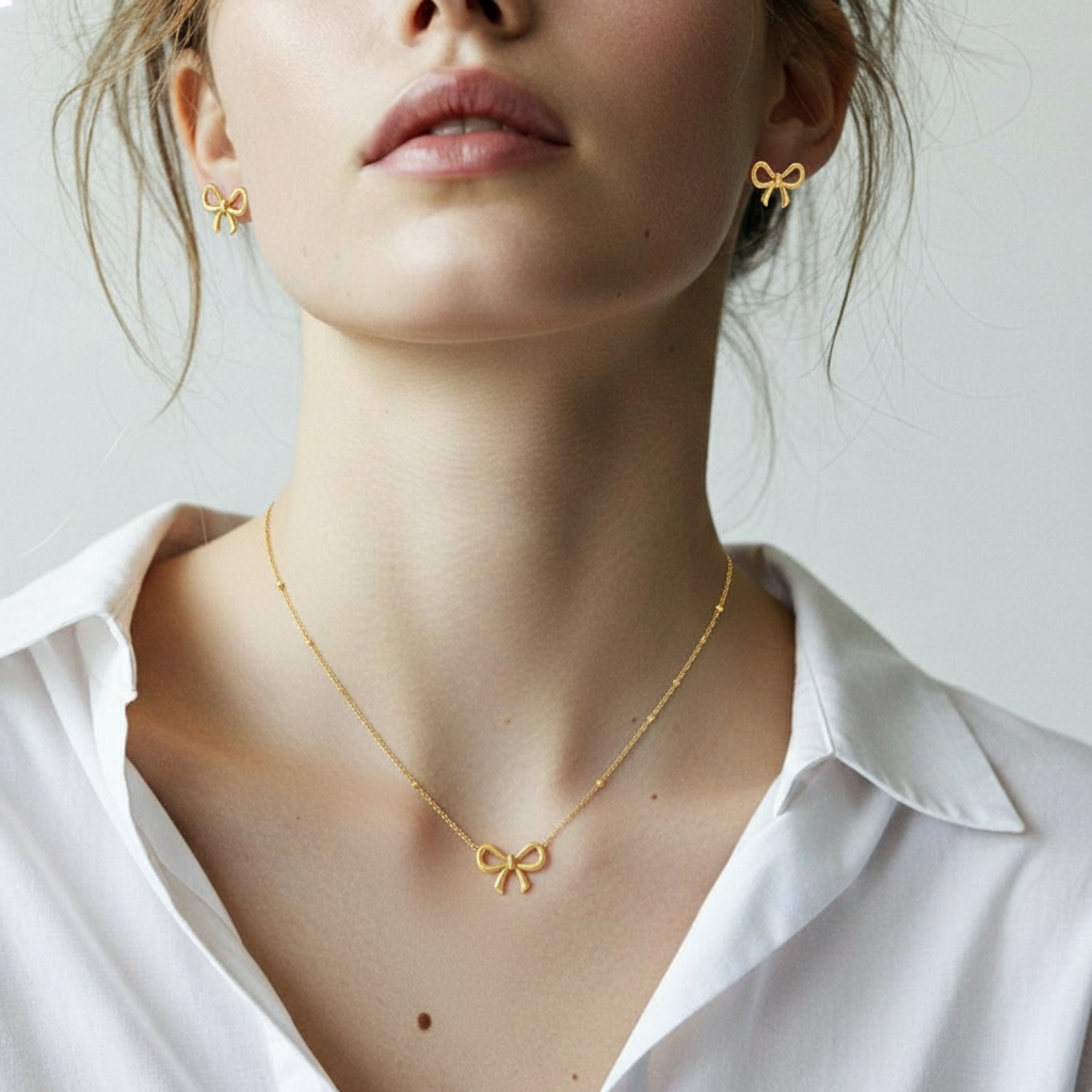 Bow shape Ear studs, Bracelet and Pendant