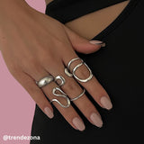 5 Pcs Elegant Exaggeration Irregular Geometry Female Rings