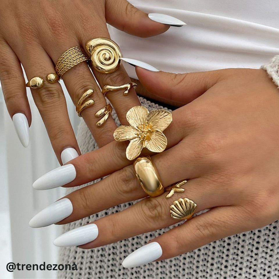 8 Pcs Irregular Geometry Flower Ring Set Adjustable size