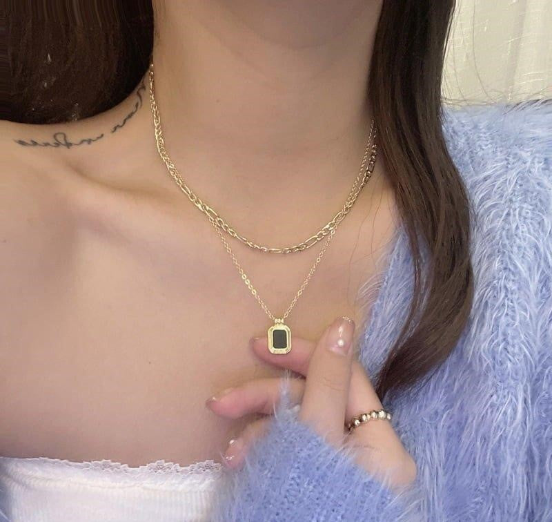 Squared Layered Curb Chain Necklace