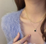 Squared Layered Curb Chain Necklace