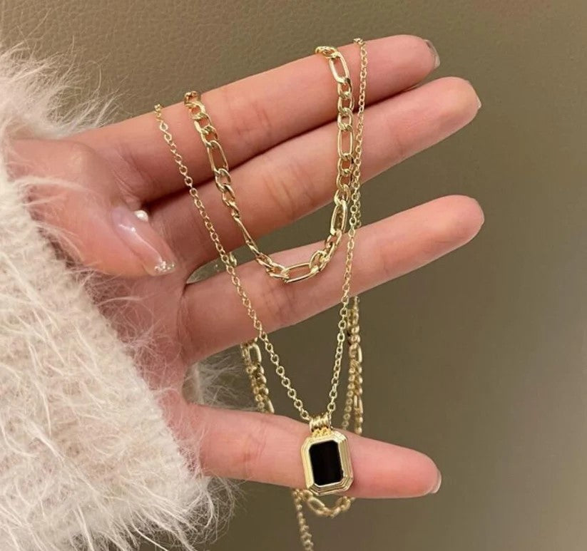 Squared Layered Curb Chain Necklace