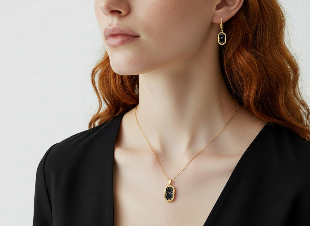 Elegant Roman Fake Watch Stainless Steel Pendant Ear Stud – Anti Tarnish