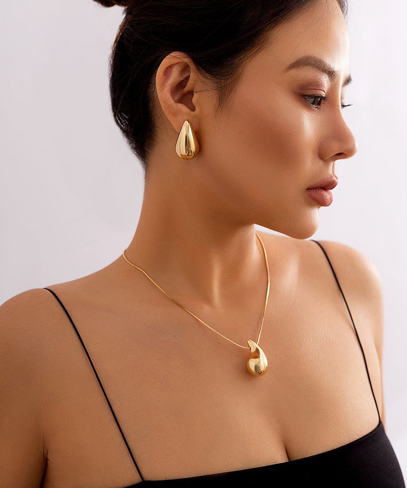 Stainless-Steel Gold-plated Tear Drop Earing Set