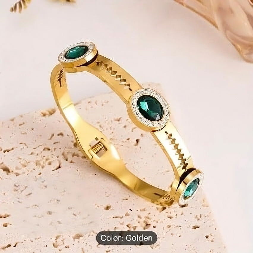 Elegant Green stone Hand Cuff – Stainless Steel,